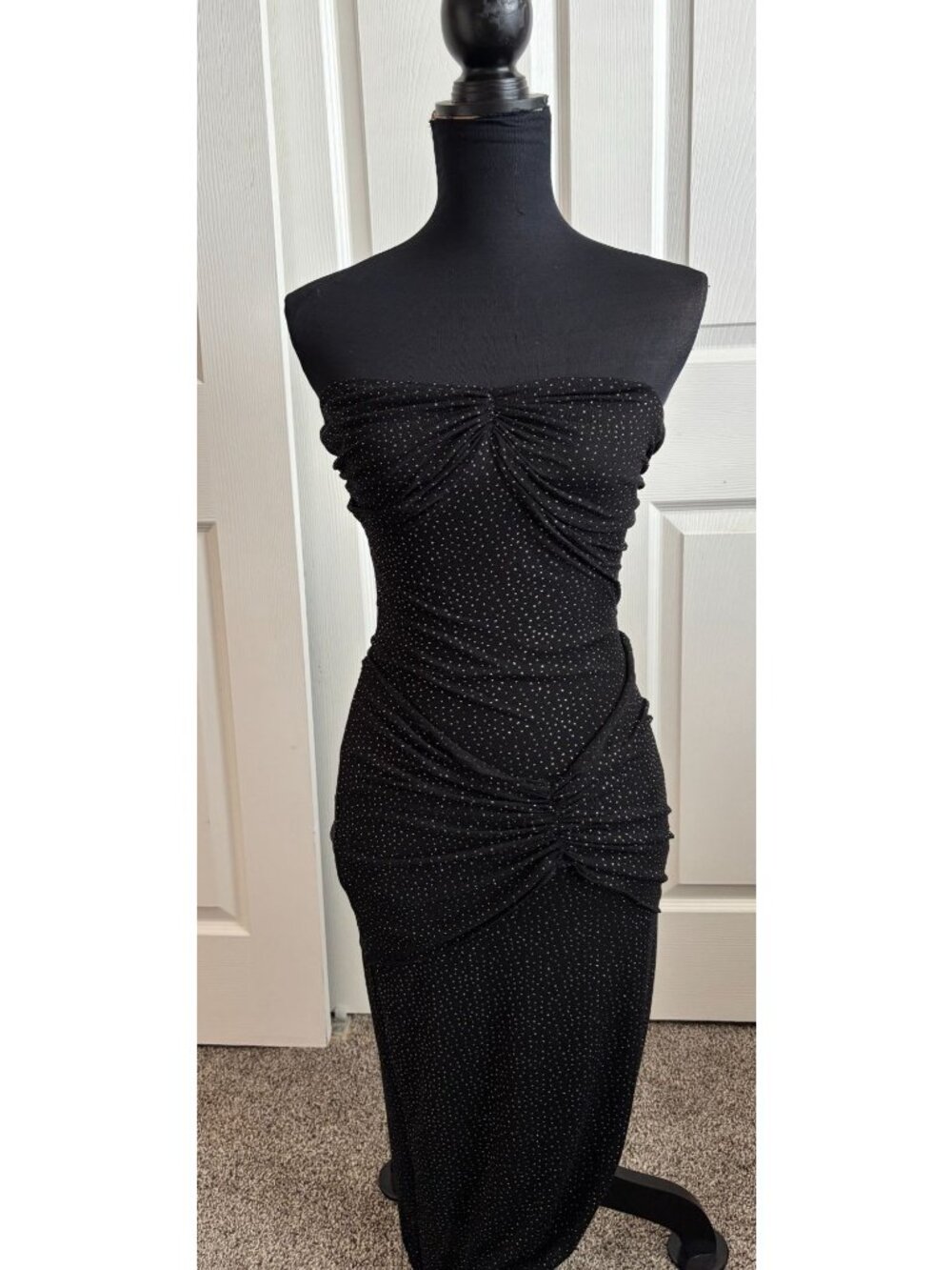 Unbranded Black Sparkle Ruched Strapless Maxi Dress, size Medium